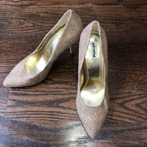 3” Taupe Suede Heel with Gold Cut Details
